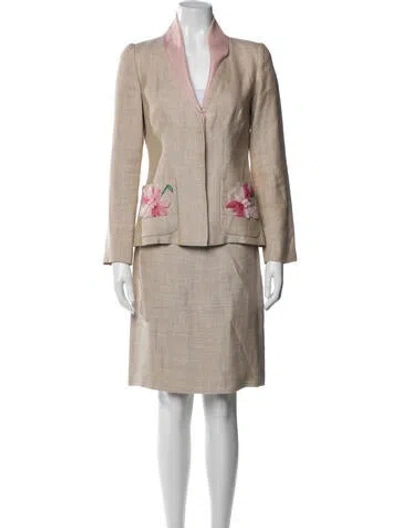 Pre-owned Oscar De La Renta Linen Skirt Suit In Brown