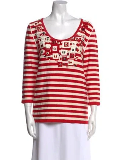 Pre-owned Oscar De La Renta Linen Striped Top