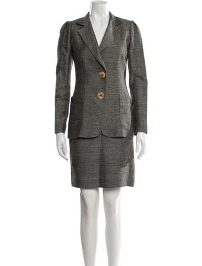 Pre-owned Oscar De La Renta Linen Tweed Pattern Pantsuit In Green
