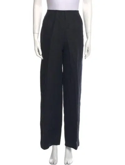 Pre-owned Oscar De La Renta Linen Wide Leg Pants In Gray