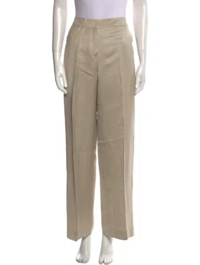 Pre-owned Oscar De La Renta Linen Wide Leg Pants In Neutral