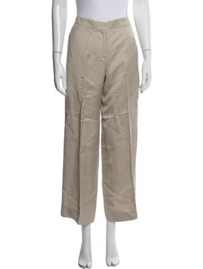 Pre-owned Oscar De La Renta Linen Wide Leg Pants In Neutrals