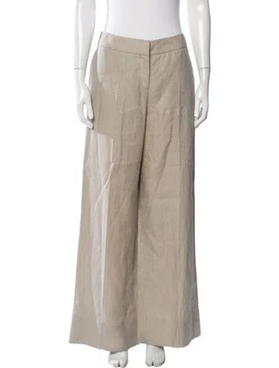 Pre-owned Oscar De La Renta Linen Wide Leg Pants In Neutrals