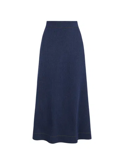 Oscar De La Renta Logo-patch A-line Midi Skirt In Blue