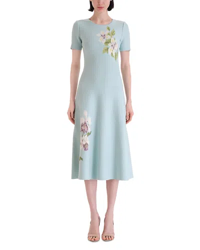Oscar De La Renta Long A Line Chine Jacquard Knit Dress In Blue