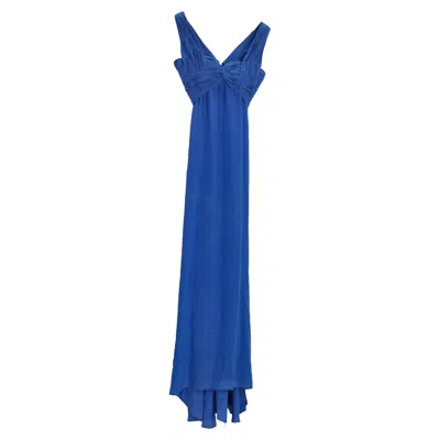 Oscar De La Renta Long Dress In Blue Silk