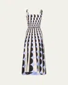 Oscar De La Renta Geo Print Silk Twill Belted Midi Dress In Blackblue