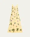Oscar De La Renta Long Orchid Threadwork Wool Gown In Banana