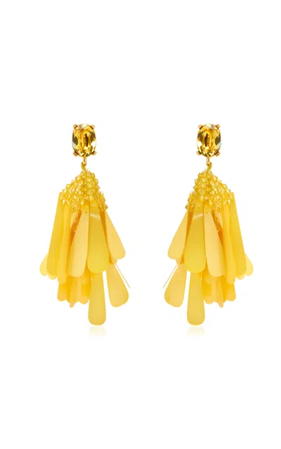 Oscar De La Renta Long Sequined Clip-on Earrings In Yellow