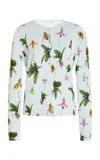Oscar De La Renta Orchid Printed Cardigan In Light Blue