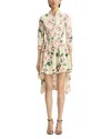 Oscar De La Renta Long Sleeve Asymmetrical Hem Cherry Blossom Poplin Dress
