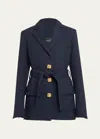Oscar De La Renta Self-sash Tweed Jacket In Navy