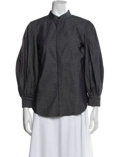 Pre-owned Oscar De La Renta Long Sleeve Blouse In Blue