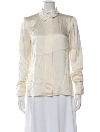 Pre-owned Oscar De La Renta Long Sleeve Blouse In Neutrals