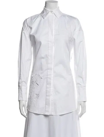 Pre-owned Oscar De La Renta Long Sleeve Blouse W/ Tags In White