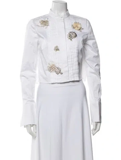 Pre-owned Oscar De La Renta Long Sleeve Blouse In White
