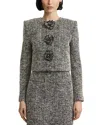 Oscar De La Renta Long Sleeve Boucle Tweed Jacket In Gray