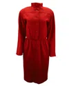 Oscar De La Renta Long Sleeve Buttoned Midi Dress In Red Wool In Red