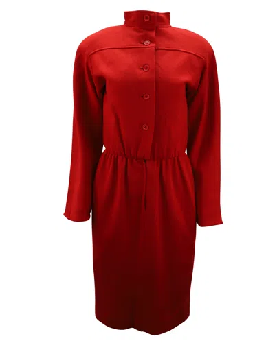 Oscar De La Renta Long Sleeve Buttoned Midi Dress In Red Wool