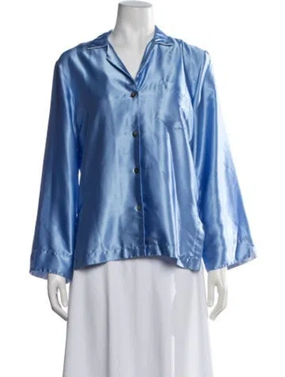 Pre-owned Oscar De La Renta Long Sleeve Button-up Top In Blue