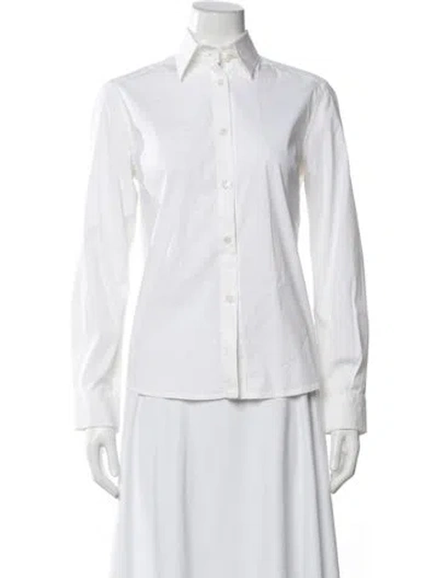 Pre-owned Oscar De La Renta Long Sleeve Button-up Top In White
