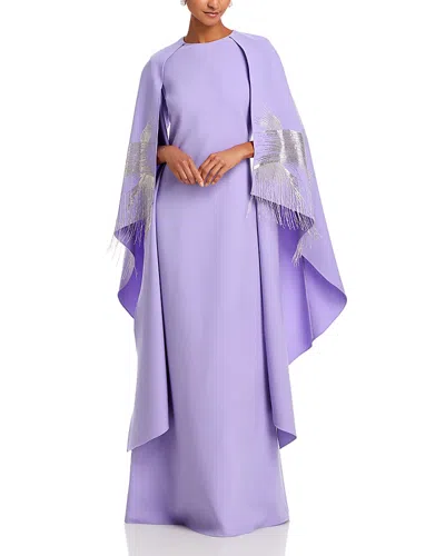Oscar De La Renta Long Sleeve Cape Gown In Purple