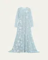 Oscar De La Renta Long-sleeve Corded Botanical Guipure Gown