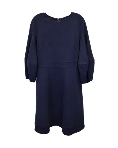 Oscar De La Renta Long Sleeve Dress In Navy Blue Wool