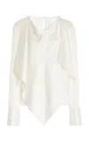 OSCAR DE LA RENTA LONG SLEEVE JEWEL BUTTON DETAIL SILK SATIN BLOUSE
