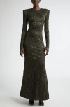 Oscar De La Renta Metallic Orchid Gown In Olive/ Olive