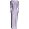 Oscar De La Renta Metallic Stretch Lame Strong-shoulder Gown In Lavender