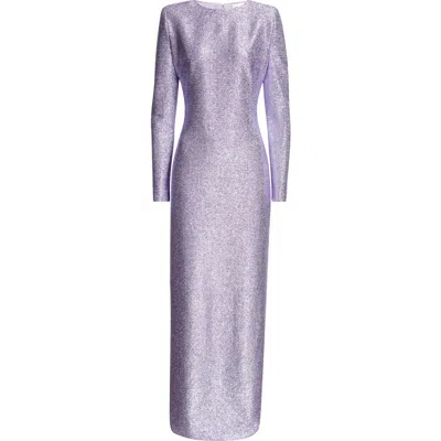 OSCAR DE LA RENTA OSCAR DE LA RENTA LONG SLEEVE METALLIC KNIT COLUMN GOWN