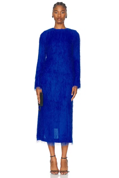 Oscar De La Renta Long Sleeve Midi Dress In Lapis