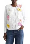 Oscar De La Renta Long Sleeve Orchid Threadwork Embroidered Lace Cardigan In White Multi In Multi