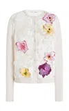 Oscar De La Renta Long Sleeve Orchid Threadwork Embroidered Lace Cardigan In White Multi