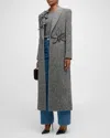 Oscar De La Renta Long Sleeve Oversized Wool Twill Coat With Cut Out Orchid Embroidery In Whiteblack