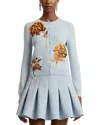 Oscar De La Renta Peony-embroidered Cardigan In Blue