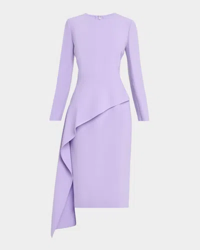 Oscar De La Renta Asymmetric Drape Long Sleeve Stretch Crepe Dress In Purple