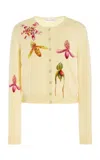 Oscar De La Renta Long Sleeve  Printed Orchid Cardigan In Banana
