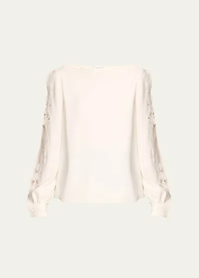 Oscar De La Renta Long-sleeve Threadwork Embroidered Blouse In Ivory