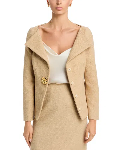 Oscar De La Renta Long Sleeve Tweed Jacket In Neutral