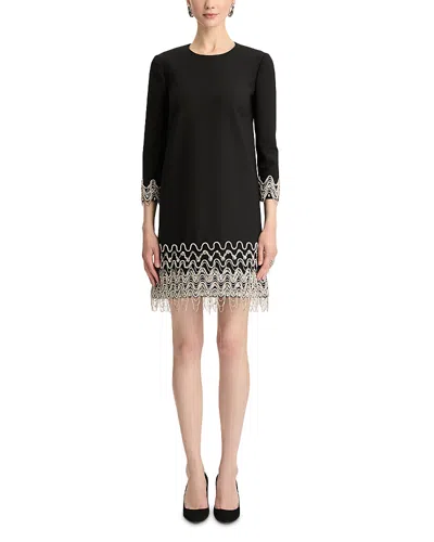 Oscar De La Renta Long Sleeve Wave Embroidered Hem Cocktail Dress In Multi