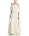 Oscar De La Renta Long Sleeved Embellished Silk Blend Dress In White