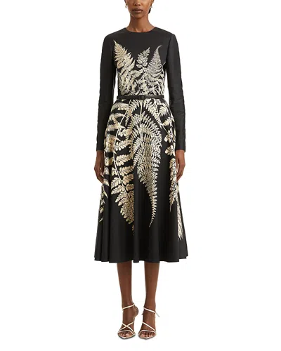 Oscar De La Renta Long Slv Fern Print In Black