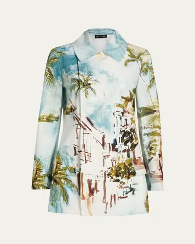 Oscar De La Renta Long-sleeve Landscape-print Double-breasted Jacket In Multi