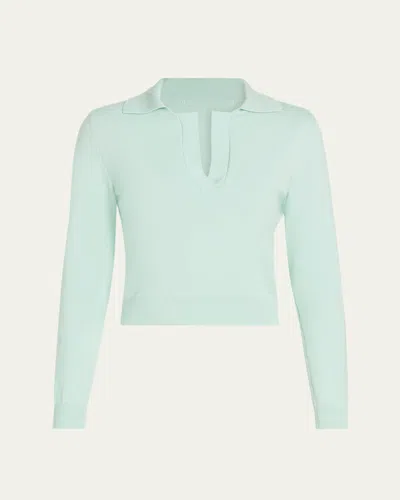 Oscar De La Renta Long-sleeve Light Wool Polo Sweater In Multi