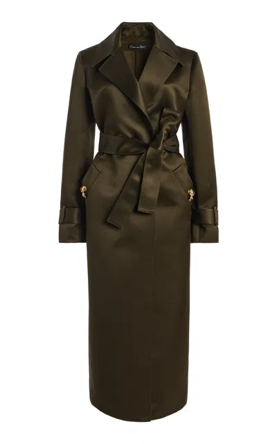 Oscar De La Renta Long-sleeve Silk-satin Gabardine Coat In Green