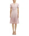 Oscar De La Renta Short-sleeve Metallic Check Tweed Flare Dress With Belt In Pink/white