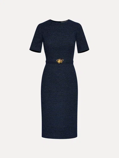 Oscar De La Renta Lurex Check Tweed Pencil Dress In Black