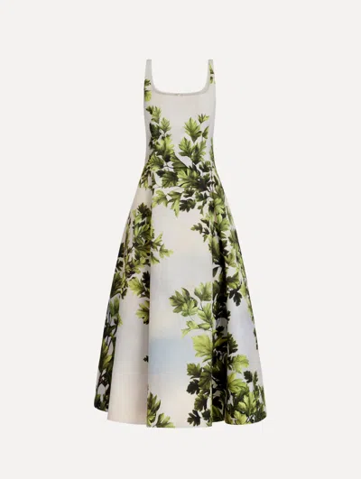 Oscar De La Renta Maple Leaves Faille Dress In Green